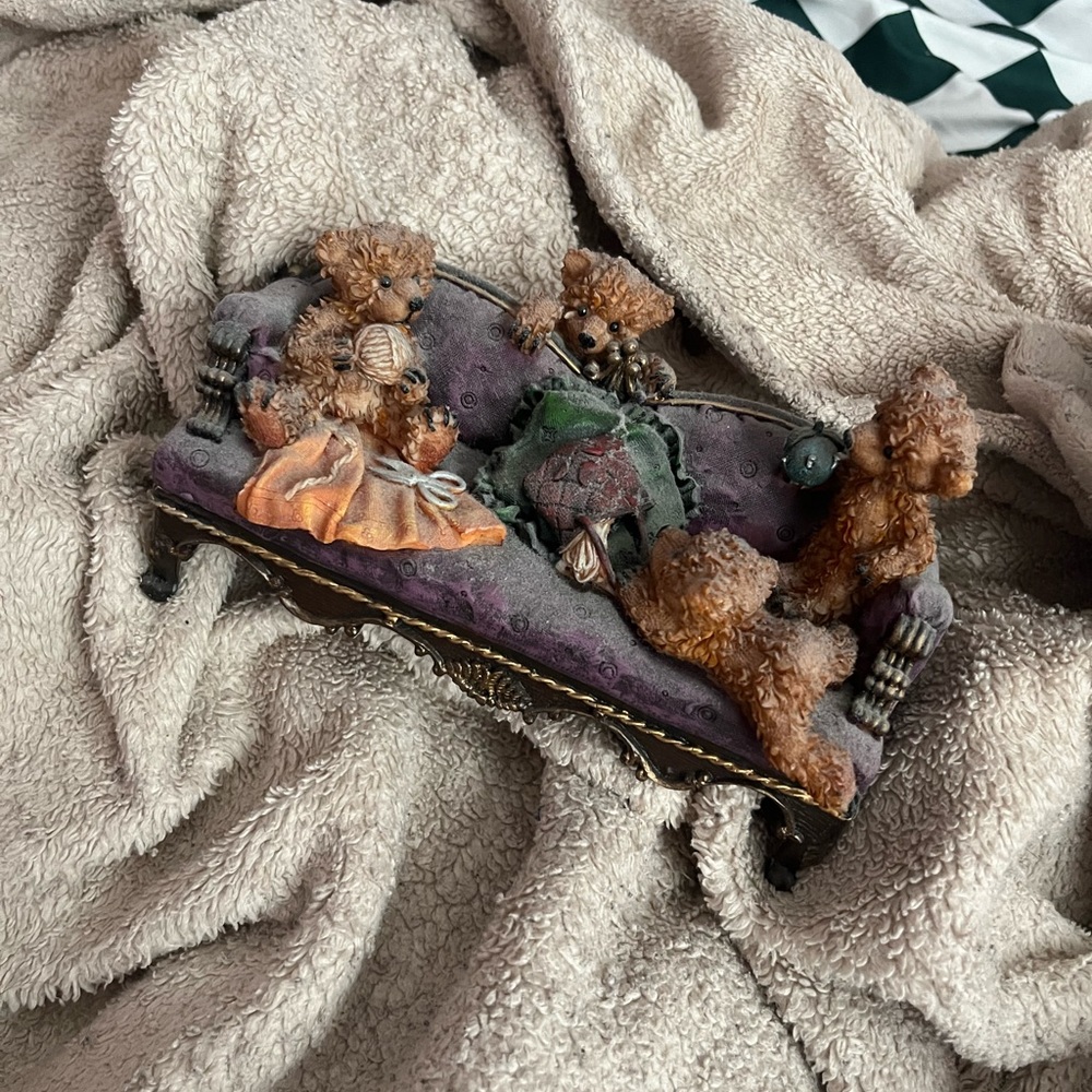 Gertrude gable collection bears on couch